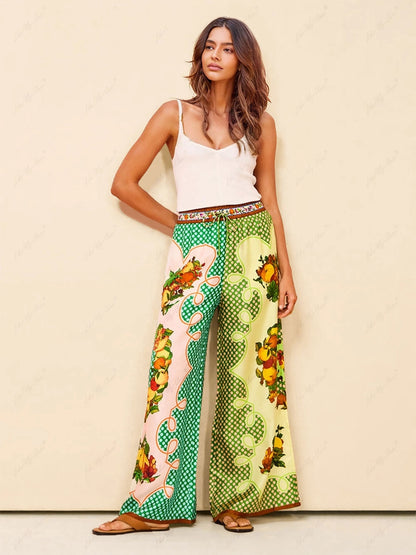 Nora Multicolor Print Lemon Pants