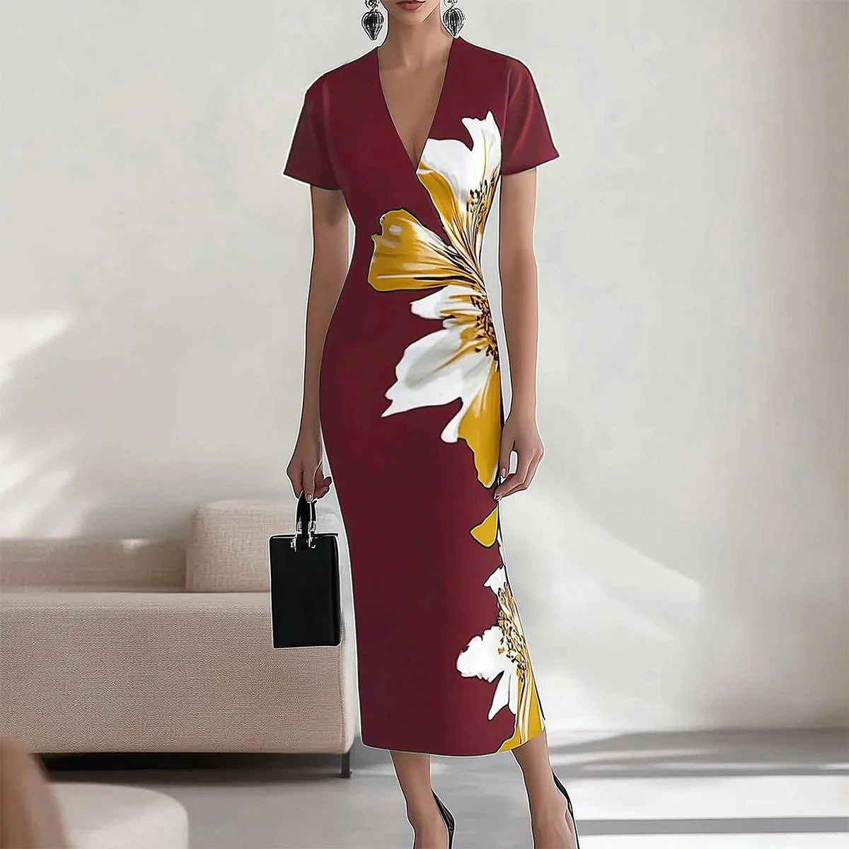 Elegant Floral Print Sleeveless Maxi Dress