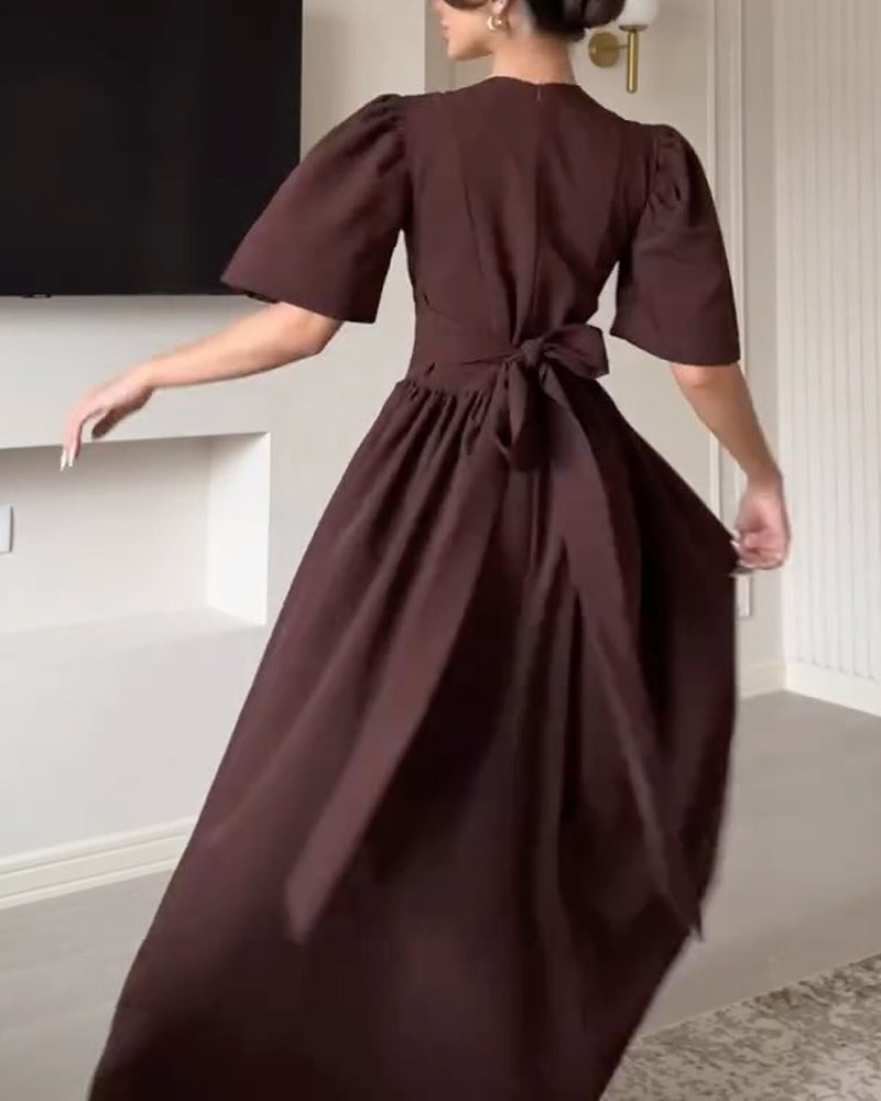 Elegant Crewneck Bow Dress