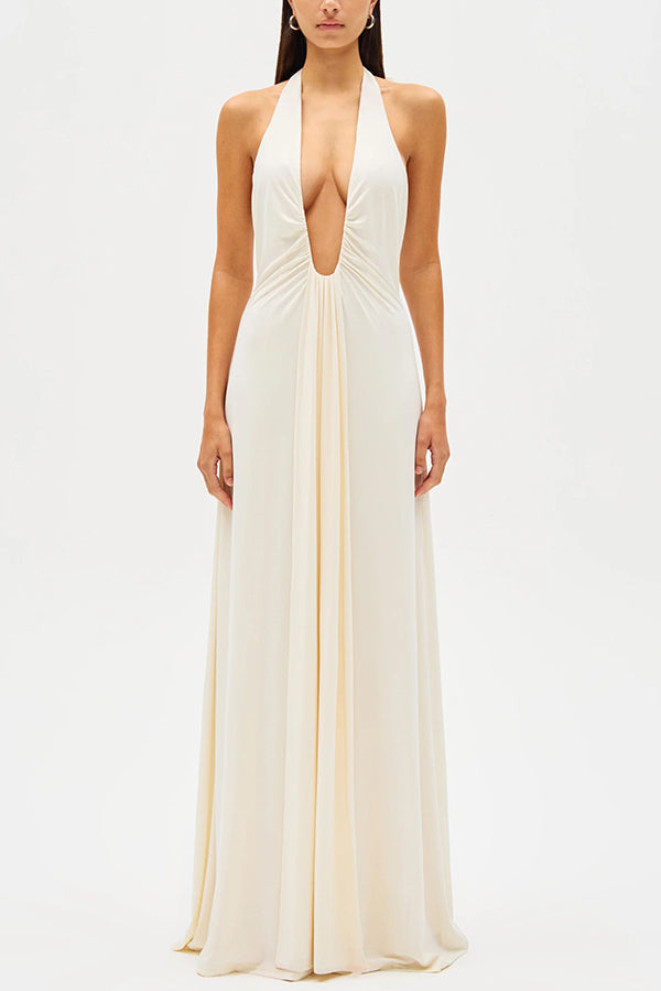 Mia Elegant Waterfall Sash Drape Maxi Dress