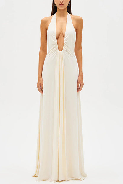 Mia Elegant Waterfall Sash Drape Maxi Dress