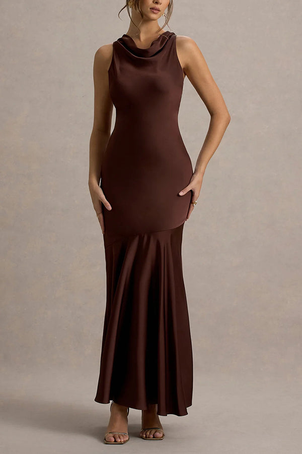 Tessa Elegant Satin Self-Tie Halter Neck Dress