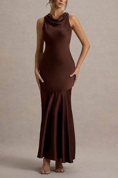Tessa Elegant Satin Self-Tie Halter Neck Dress