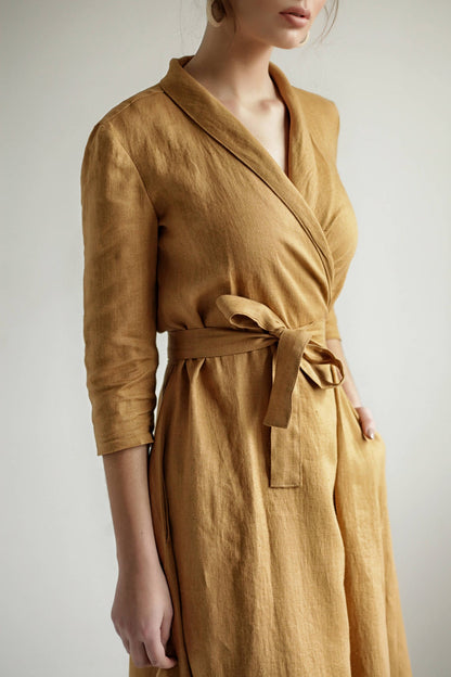 Elegant Vintage Lapel Collar Midi Dress