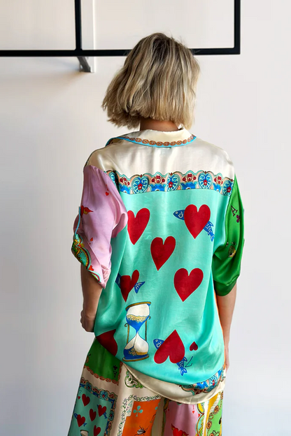Isla Stylish Poker Print Satin Blouse