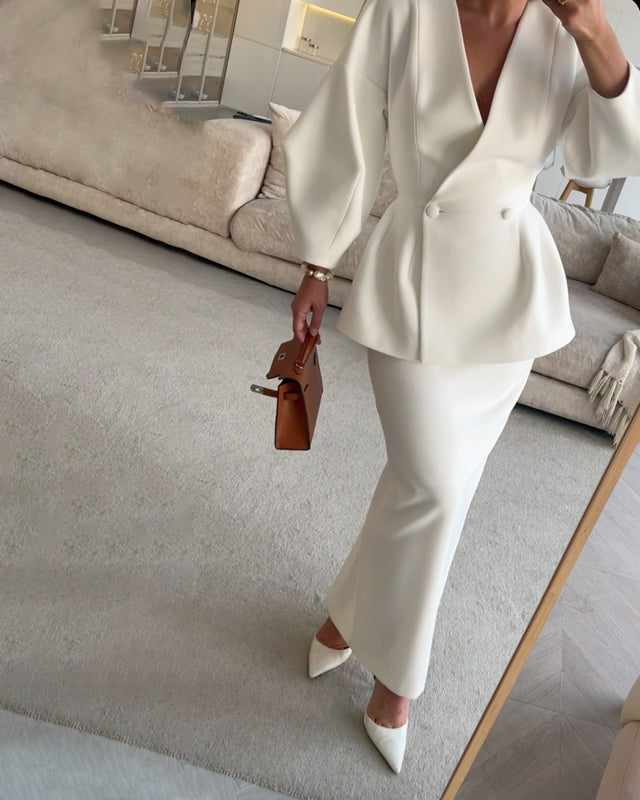 Aubrey Luxe V-Neck Skirt Set