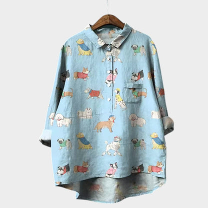 Mia Oversized Blouse with Dog Print