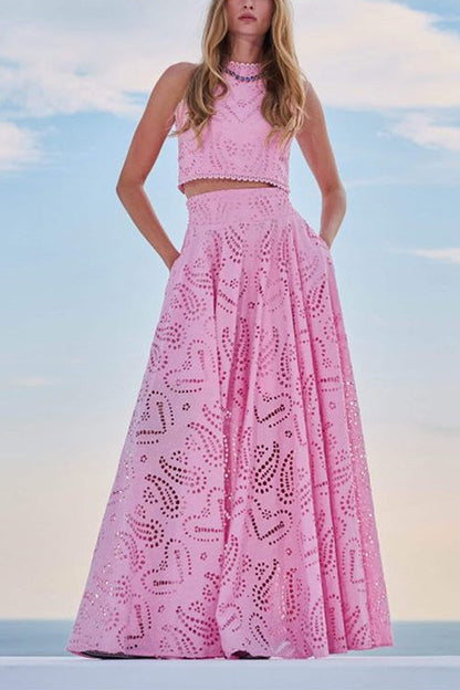 Hollow Out High Waist Skirt Set