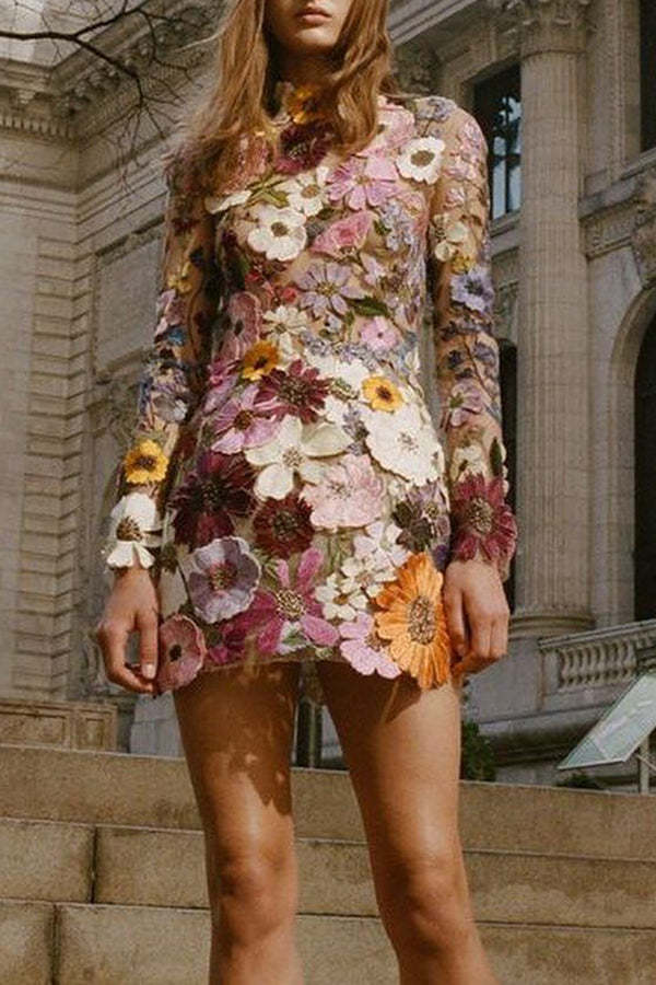 Sadie Elegantly Enchanted Floral Applique Backless Dress