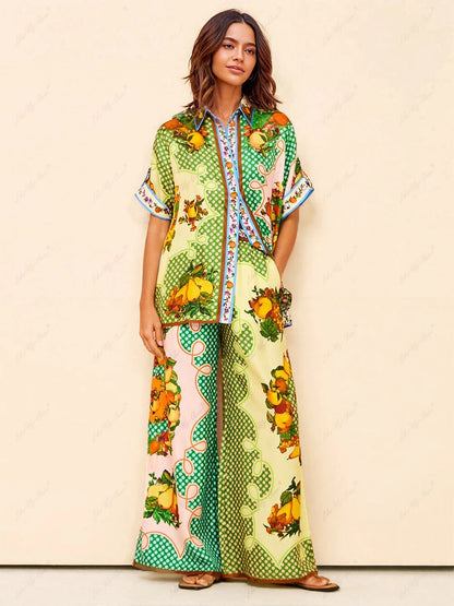 Nora Multicolor Print Lemon Pants