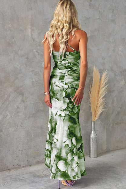 Malia  Elegant Floral Print Ruched Stretch Dress