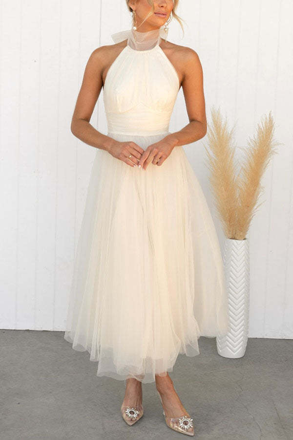 Sarah Elegant Tulle Gathered Detail Halter Dress