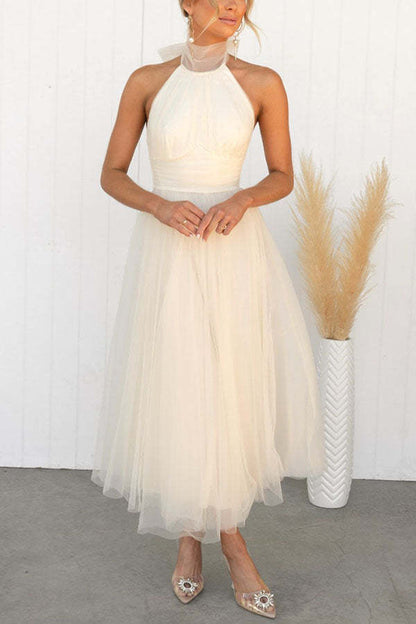 Sarah Elegant Tulle Gathered Detail Halter Dress