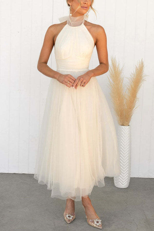 Sarah Elegant Tulle Gathered Detail Halter Dress