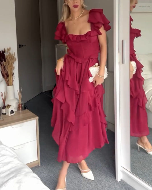 Square Neck Ruffle Sleeves Dress