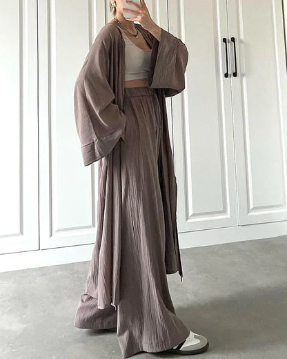 Casual long cardigan slit two-piece set