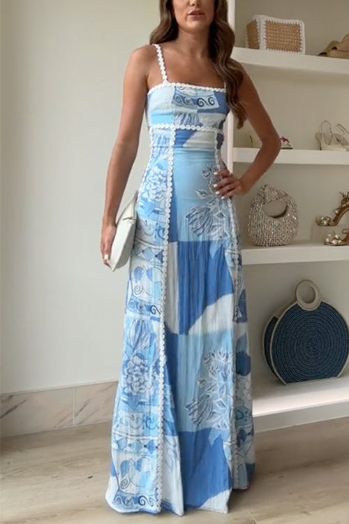 Lily Elegant Bow Back Cut-Out Printed Swing Maxi Dress