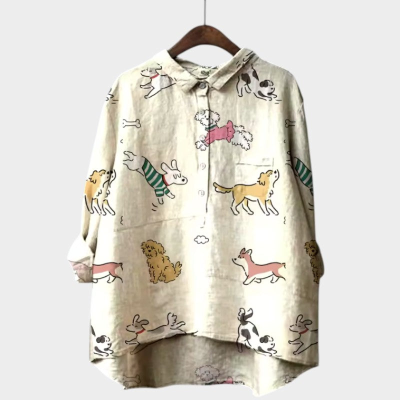 Mia Oversized Blouse with Dog Print