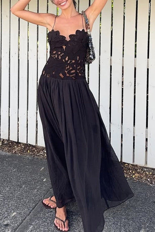 Sophia Elegant Crochet Lace Bust Chiffon Maxi Gown