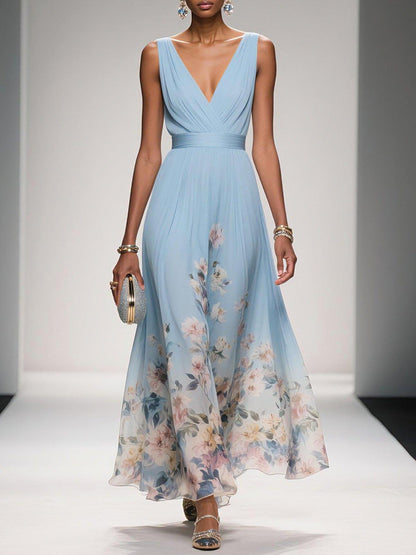 Amelia V Neck Sleeveless A-Line Maxi Dress