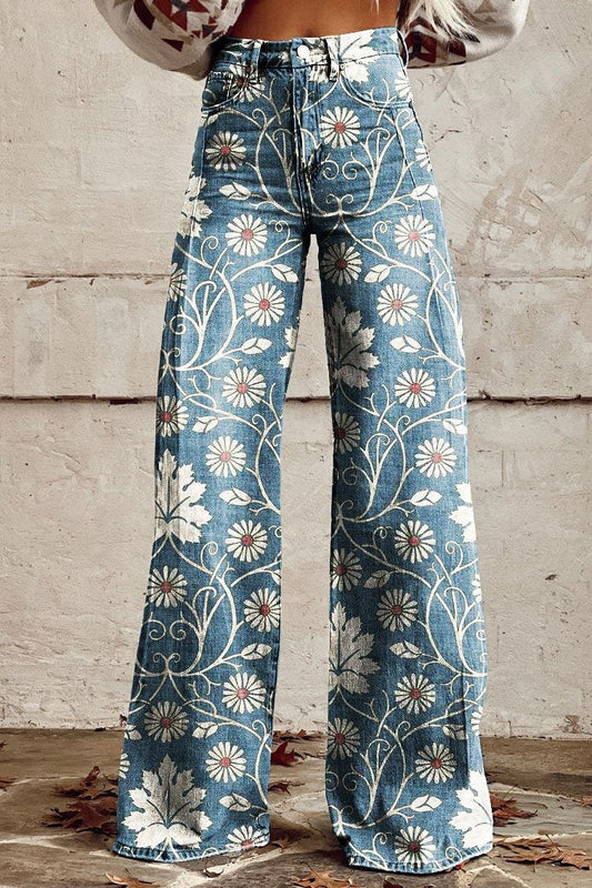 Fiona Elegant Boho Floral Pattern Pants