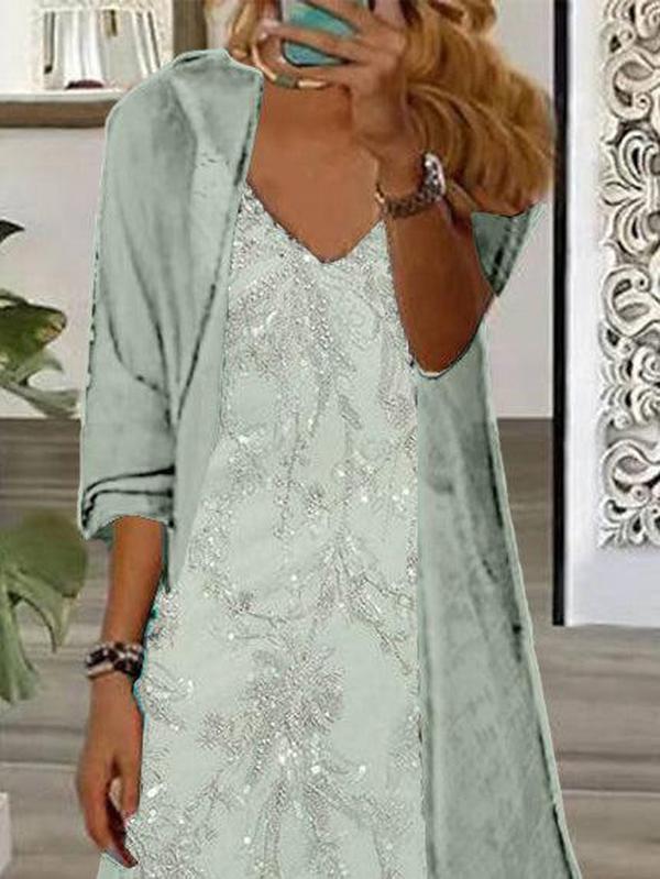 Youthful Ditsy Floral Print Maxi Dress With Thin Jacket Two Piece Outfits
