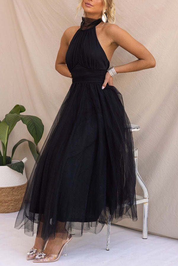 Sarah Elegant Tulle Gathered Detail Halter Dress