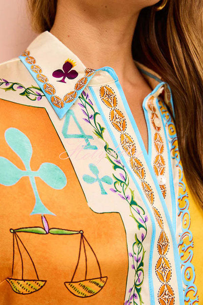 Isla Stylish Poker Print Satin Blouse