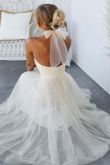 Sarah Elegant Tulle Gathered Detail Halter Dress