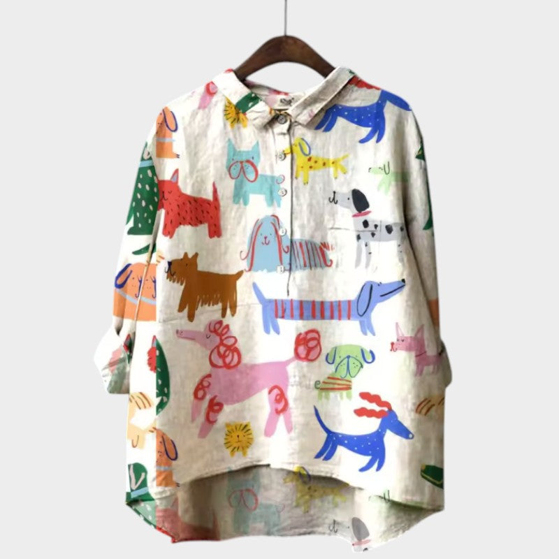 Mia Oversized Blouse with Dog Print