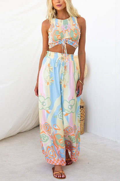 Elastic Waist Printed Pants