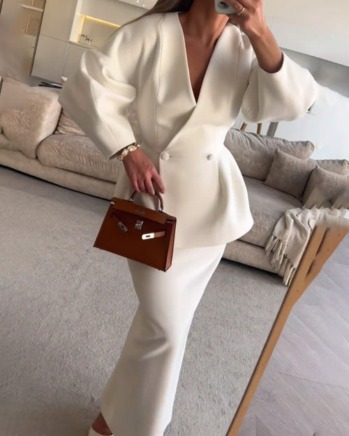 Aubrey Luxe V-Neck Skirt Set
