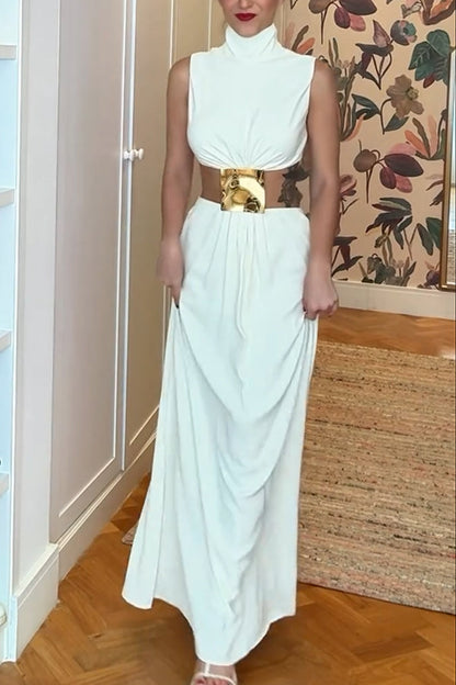 Isla Elegant High Neck Cutout Waist Maxi Dress