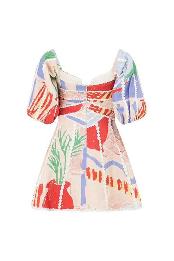 Leah Elegant Linen Blend Ric Rac Trim Mini Dress