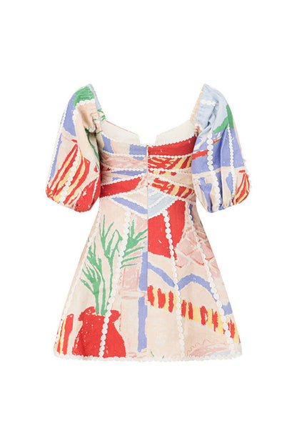 Leah Elegant Linen Blend Ric Rac Trim Mini Dress