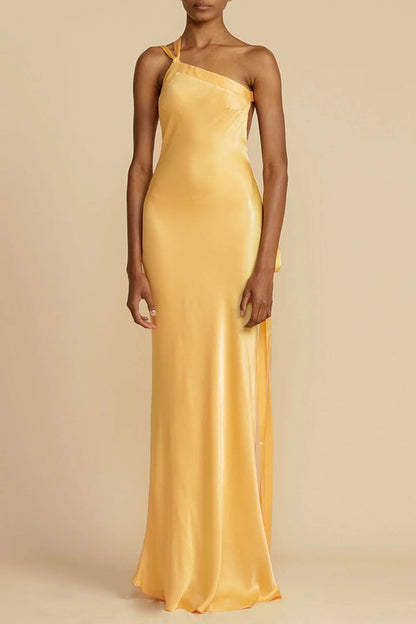 Eliza Elegant Satin One-Shoulder Backless Maxi Dress