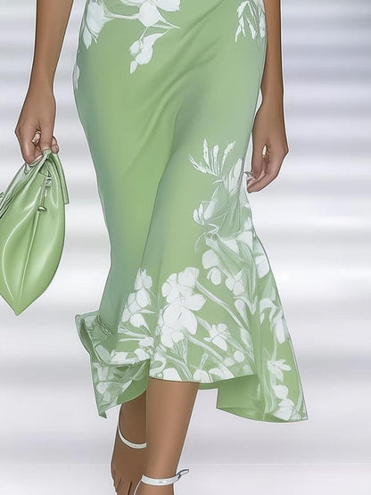 Short Sleeve Green Maxi Dress