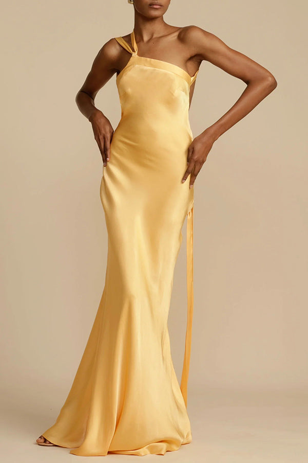 Eliza Elegant Satin One-Shoulder Backless Maxi Dress