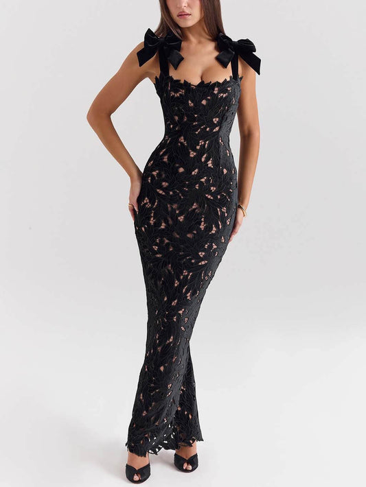 Amelia Elegant Bow Strap Festive Maxi Dress