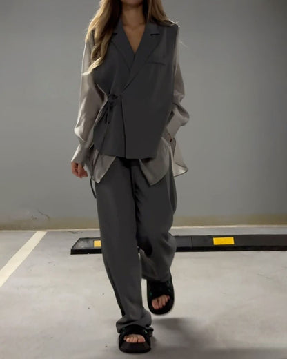 Lara Patchwork Shirt & Pants Two-Piece Set