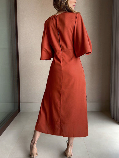 Lily Casual V-neck cotton and linen lace-up dress