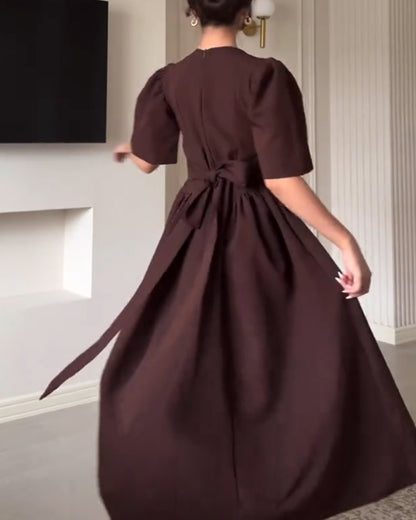 Elegant Crewneck Bow Dress