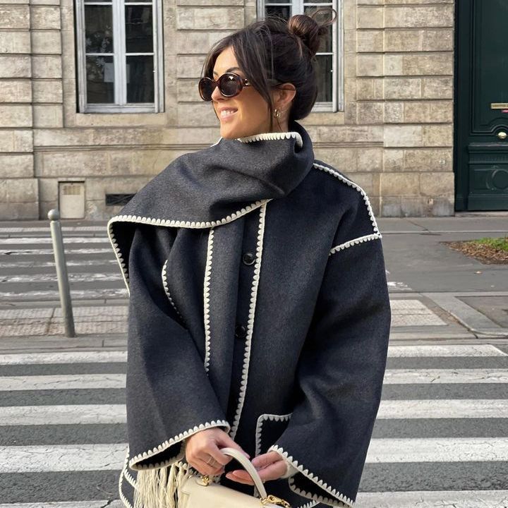 Natalie Hepburn Style Woolen Cape Coat