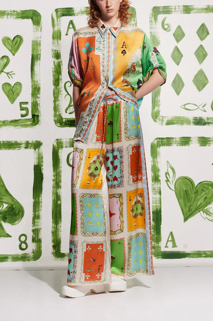 Isla Stylish Poker Print Satin Blouse