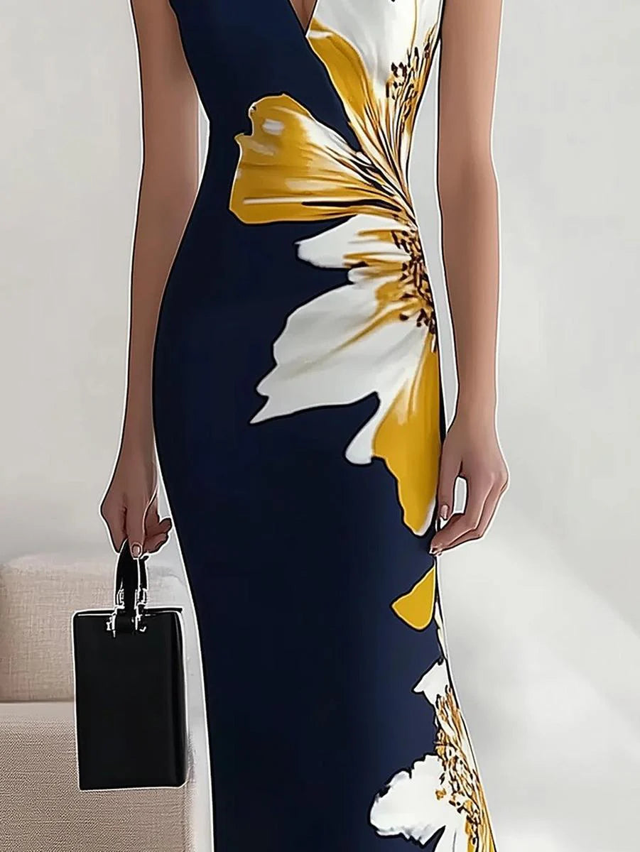 Elegant Floral Print Sleeveless Maxi Dress
