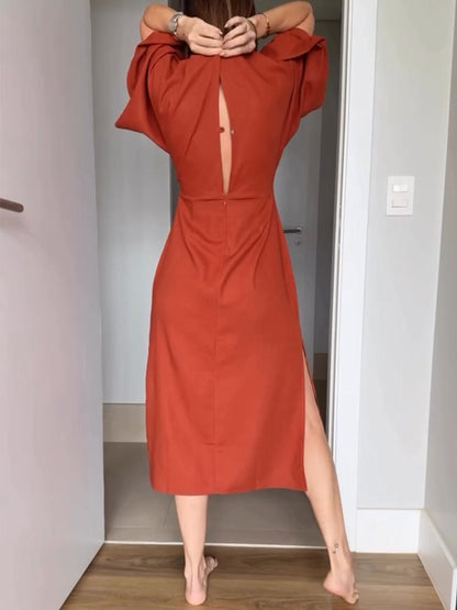 Lily Casual V-neck cotton and linen lace-up dress