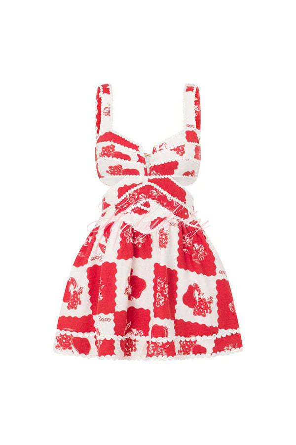 Hailey Stylish Linen Blend Ric Rac Cutout Mini Dress