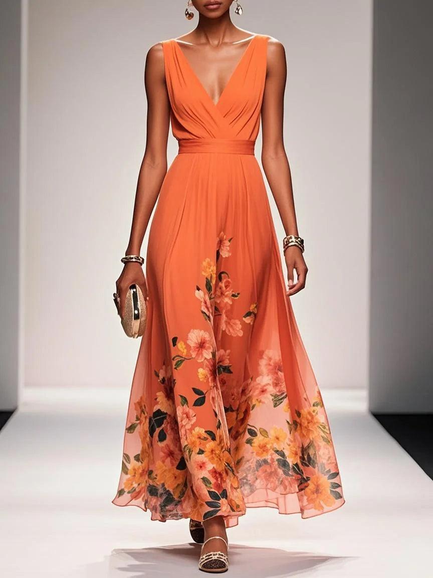 Amelia V Neck Sleeveless A-Line Maxi Dress