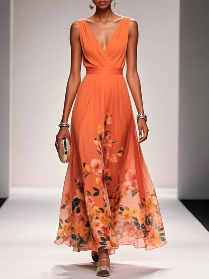 Amelia V Neck Sleeveless A-Line Maxi Dress