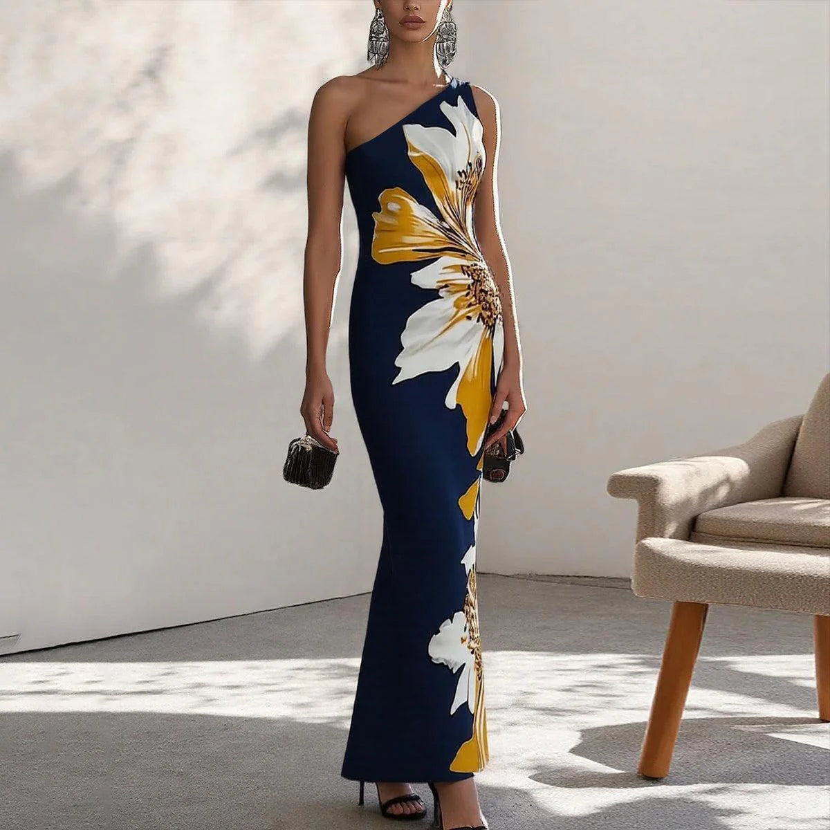Elegant Floral Print Sleeveless Maxi Dress